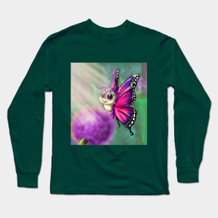 Purple Butterfly on Allium Long Sleeve T-Shirt